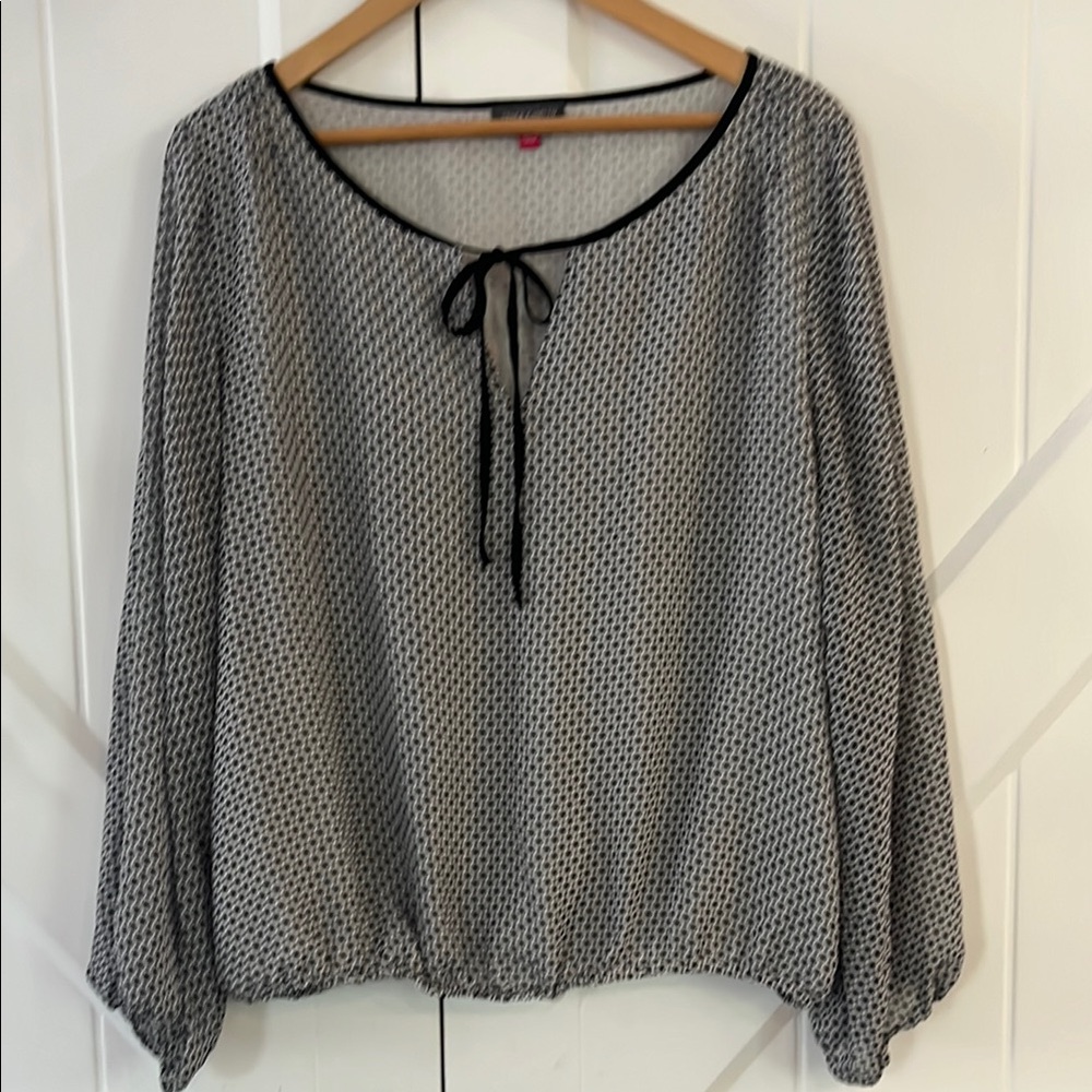 Vince Camuto Black and White Relaxed Blouse with Tie Front
